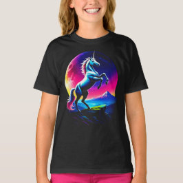 Fantastisches Farbunicorn-Wildnis-Mädchen T-Shirt