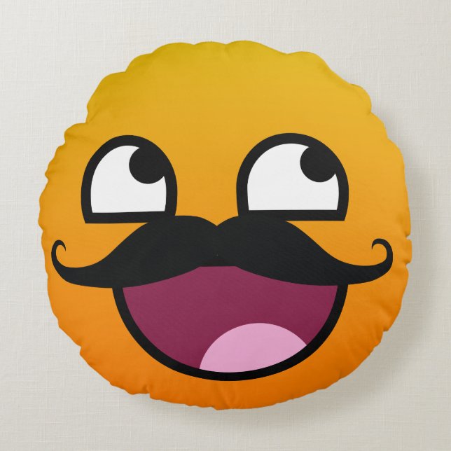 Fantastisches Gesicht mit Schnurrbart smiley Rundes Kissen (Vorderseite)