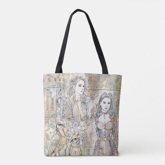Fantastisches handgezeichnet Steampunkgirl Tasche (Rückseite)