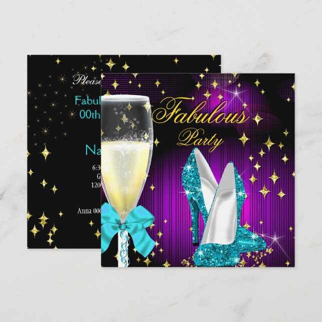 Fantastisches Lila Aquamarines Glitzer High Heels  Einladung (Vorne/Hinten)