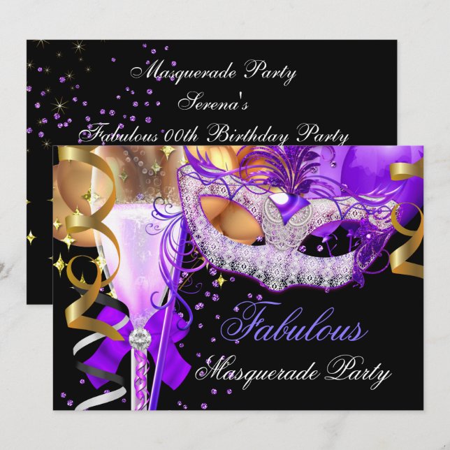 Fantastisches Lila Goldschwarzwasser-Party 3 Einladung (Vorne/Hinten)