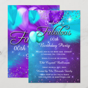 Fantastisches Party Aquamarin Blau Lila Silberball Einladung