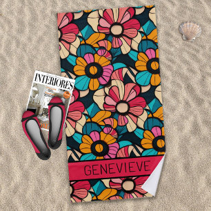 Fantastisches Retro-Muster in Berry & Orange Strandtuch