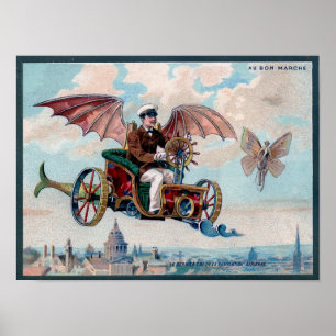 Fantastisches Steampunk Fliegen-Auto Poster