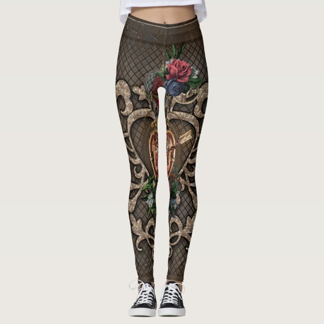Fantastisches Steampunkherz Leggings (Vorderseite)