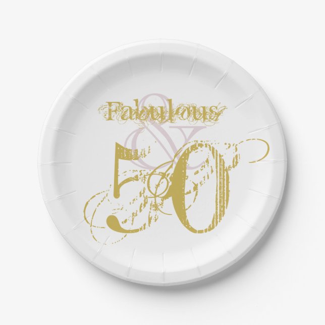 Fantastisches und 50 elegantes Gold Pink Geburtsta Pappteller (Vorderseite)