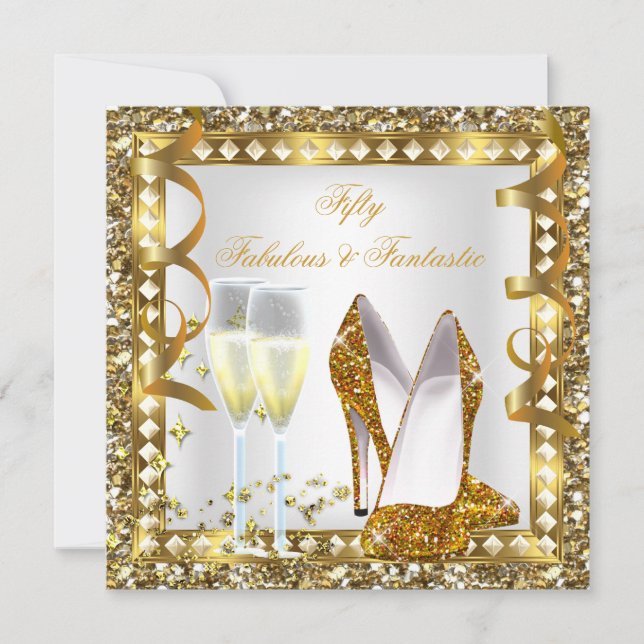 Fantastisches weißes Gold Glam Geburtstag Einladung (Vorderseite)