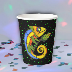 Fantasy Abstrakt Lizard sitzt auf Leaf Green Dots Pappbecher
