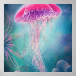 Fantasy Abstrakt rosa Qualle im Ozean Poster