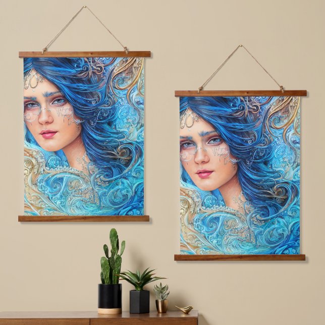 Fantasy Abstrakt Wave Goddess Wandteppich Mit Holzrahmen (Asymmetrisch)