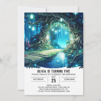 Fantasy Adortable Woodland Digital Geburtstag Einladung