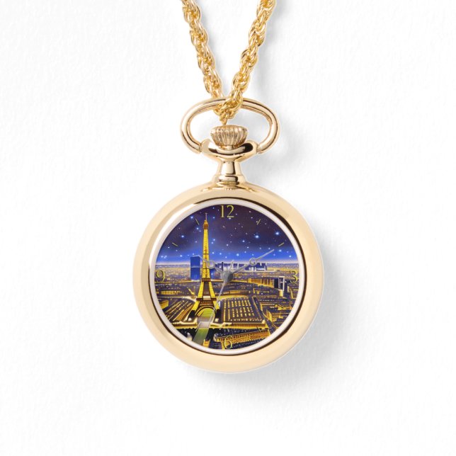 Fantasy Aerial View von Paris Unterhalb der Sterne Armbanduhr (Vorderseite)