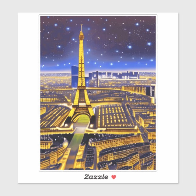 Fantasy Aerial View von Paris Unterhalb der Sterne Aufkleber (Blatt)