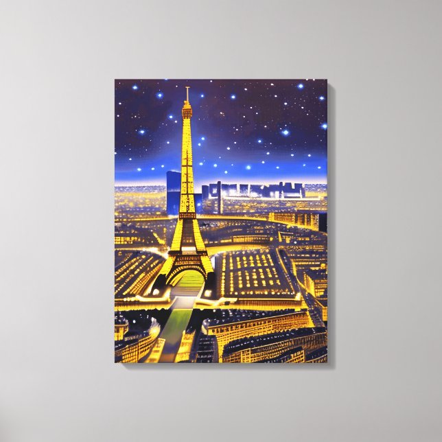 Fantasy Aerial View von Paris Unterhalb der Sterne Leinwanddruck (Vorderseite)