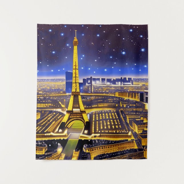 Fantasy Aerial View von Paris Unterhalb der Sterne Wandteppich (Vorderseite)