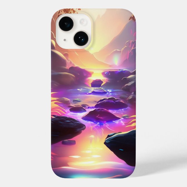 Fantasy Alien Planet Neon Rainbow River Wasserfall Case-Mate iPhone 14 Hülle (Rückseite)