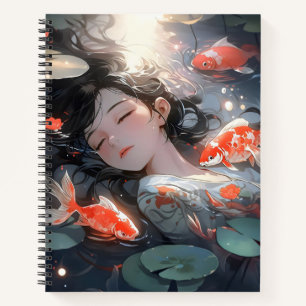 Fantasy Anime Girl and Carps Notizbuch