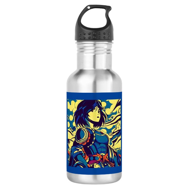 Fantasy Anime Hero 3 - Japanischer Holzschnitt Edelstahlflasche (Vorderseite)