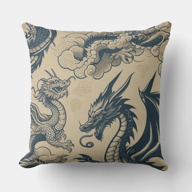 Fantasy Antike Drachen Kissen (Vorderseite)