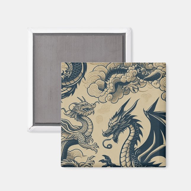 Fantasy Antike Drachen Magnet (Vorderseite/Rückseite)