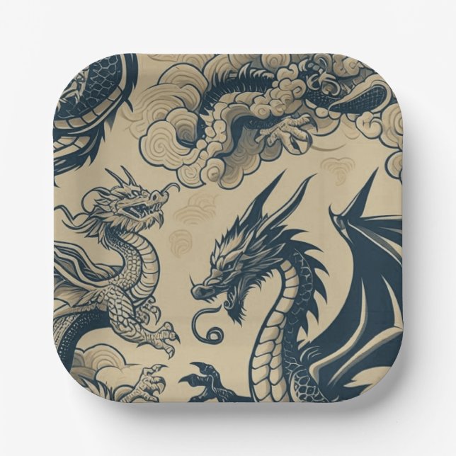 Fantasy Antike Drachen Pappteller (Vorderseite)