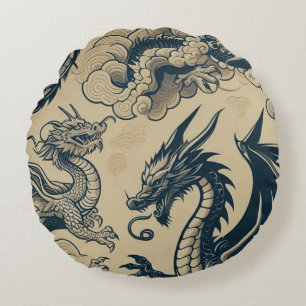 Fantasy Antike Drachen Rundes Kissen
