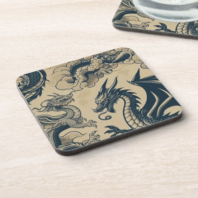Fantasy Antiqued Drachen  Getränkeuntersetzer (Linke Seite)