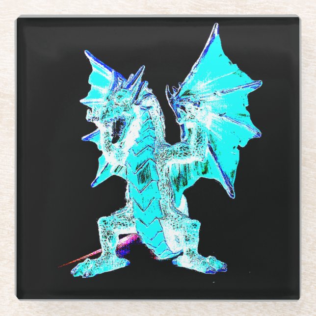 Fantasy Aqua Blue Dragon Glasuntersetzer (Vorderseite)