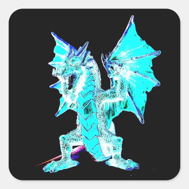 Fantasy Aqua Blue Dragon Quadratischer Aufkleber (Vorderseite)