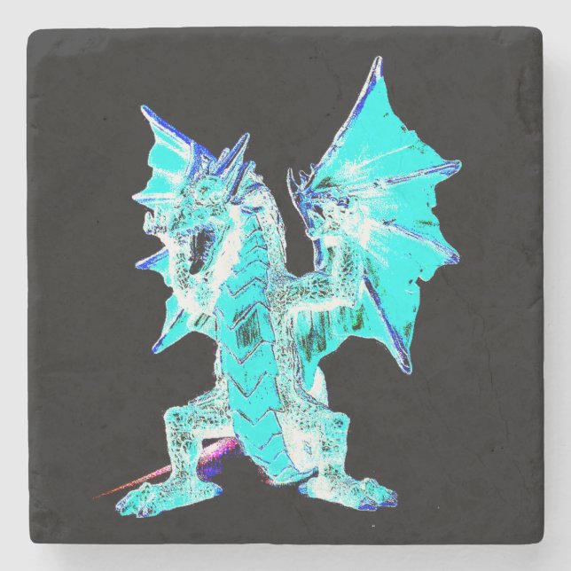 Fantasy Aqua Blue Dragon Steinuntersetzer (Vorderseite)