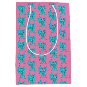 Fantasy Aqua-Drache Pink Fabelwesen-Design Mittlere Geschenktüte