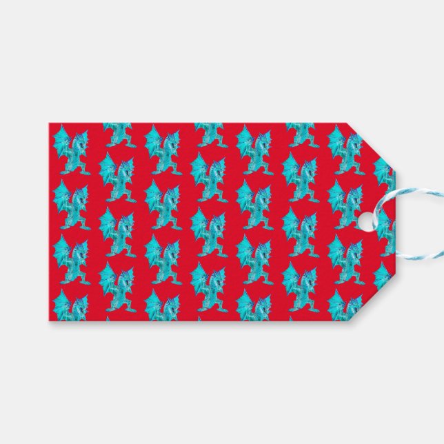 Fantasy Aqua Dragon Red Geschenkanhänger (Vorderseite (Horizontal))