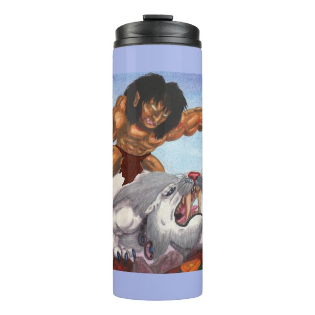 Fantasy Aquarell Illustration Bestie ride Tiger Thermosbecher (Vorderseite)