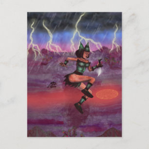 Fantasy Aquarell Malerin Kriegerin Frau kämpfen Postkarte
