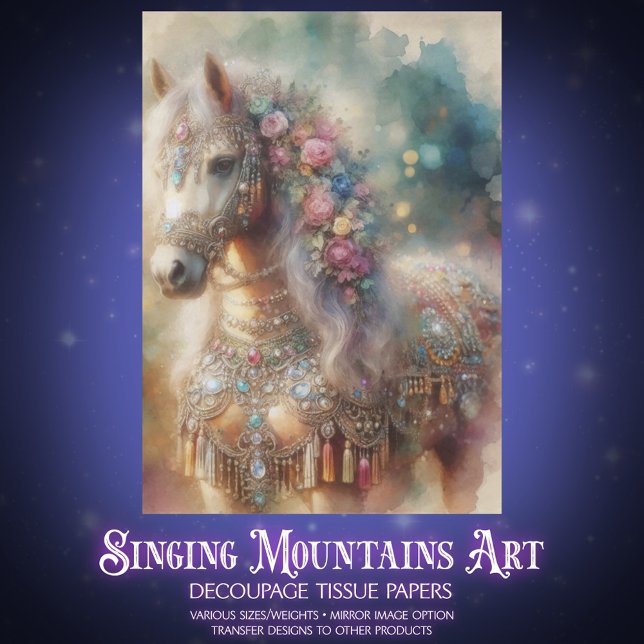 Fantasy-Aquarellpferd mit Blumen-Decoupage Seidenpapier (Von Creator hochgeladen)