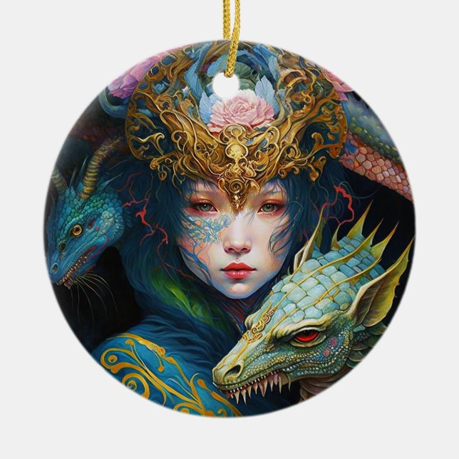Fantasy Art Dragon Goddess Queen Keramik Ornament (Vorne)