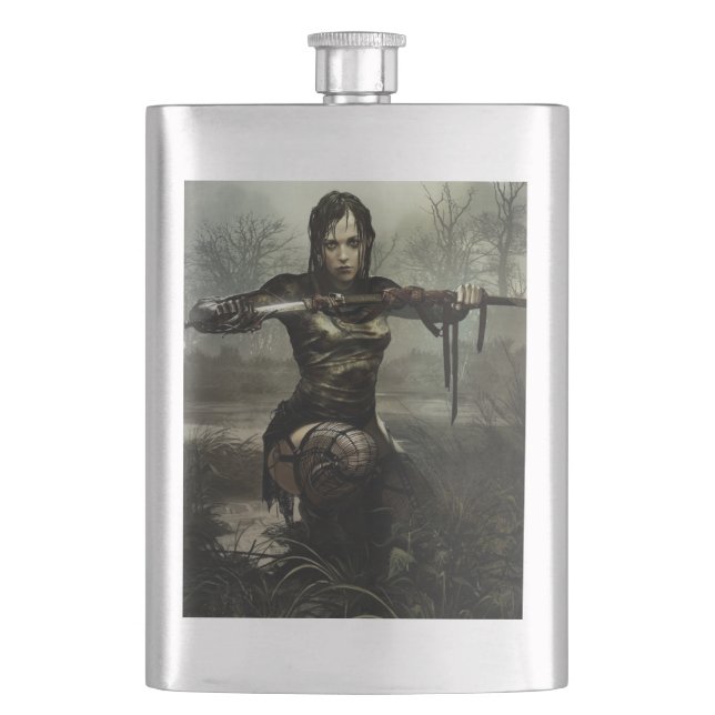 Fantasy Art, Female Warrior mit Schwert Flachmann (Vorderseite)