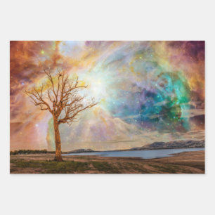 Fantasy-Art Nothern Lights Landschaft mit Baum Geschenkpapier Set