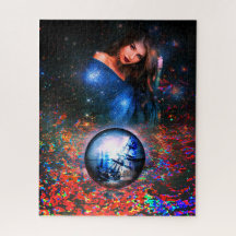 Fantasy Art Puzzle mit Frau und Piratenschiff