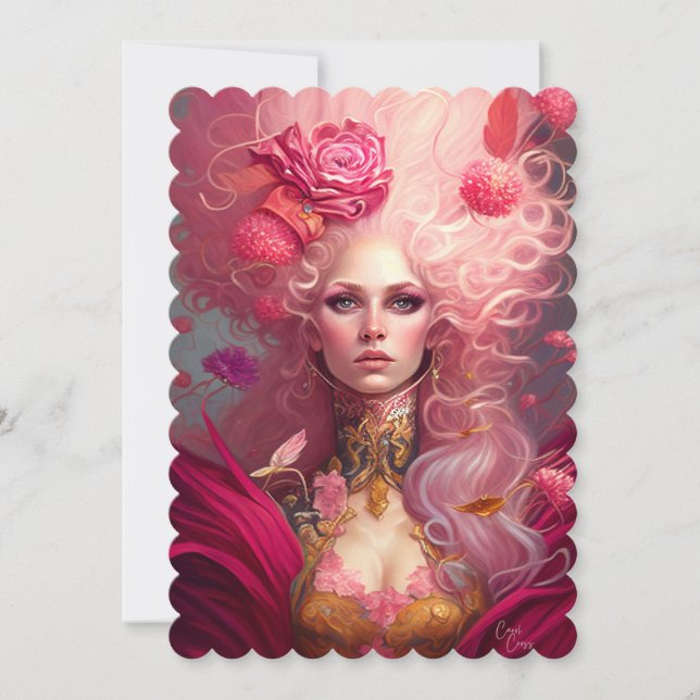 Fantasy Art Rokoko Portrait Pink Lady Flat Card Dankeskarte (Vorderseite)