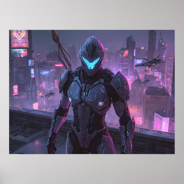 Fantasy Art- Sentinel of the Neon Divide Poster (Vorne)