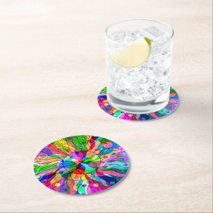 Fantasy Art skizzieren - Abstrakt Neon Shift 1 Runder Pappuntersetzer