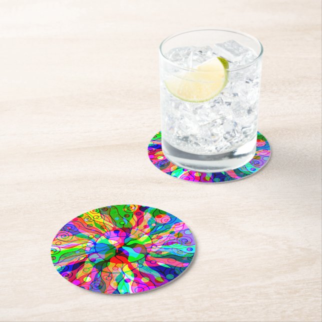 Fantasy Art skizzieren - Abstrakt Neon Shift 1 Runder Pappuntersetzer (Vor Ort)