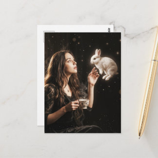 Fantasy-Art Surrealer Teetime mit weißem Kaninchen Postkarte