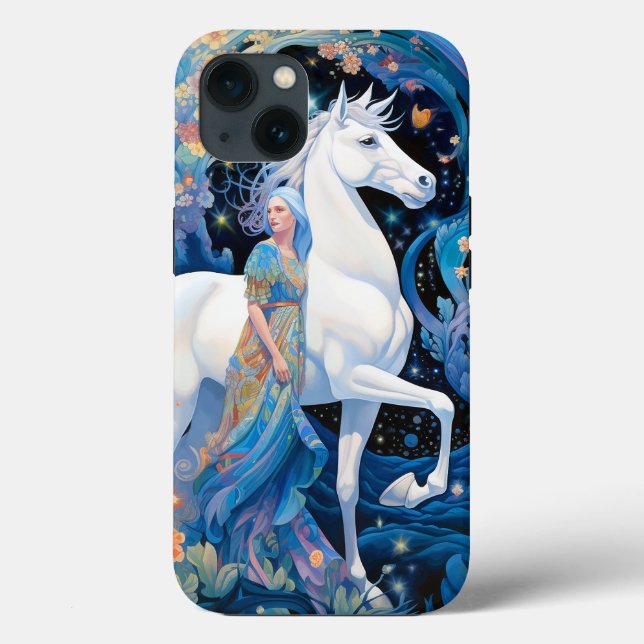 Fantasy Art von Lady and White Horse Case-Mate iPhone Hülle (Rückseite)