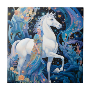 Fantasy Art von Lady and White Horse Fliese