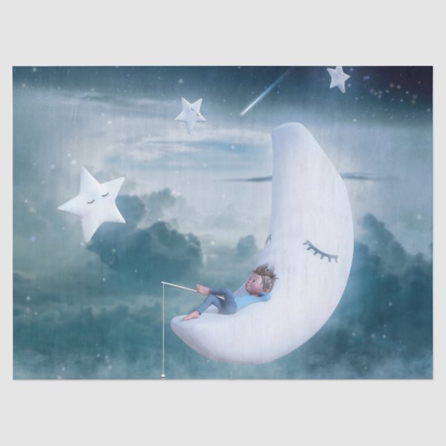 Fantasy Art Young Boy Moon Stars Wolken Seidenpapier (Vorderseite)