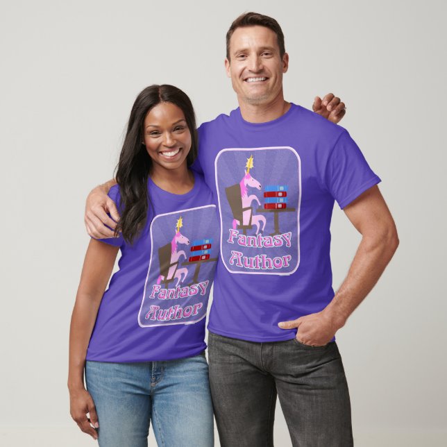 Fantasy Author Unicorn Cartoon Buchmotiv T-Shirt (Unisex)