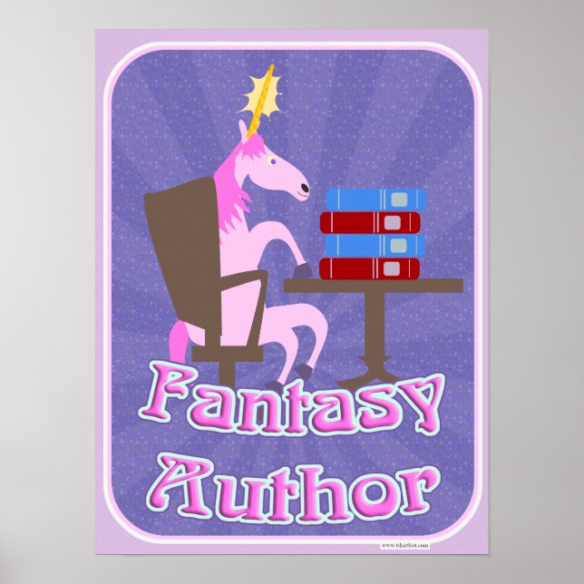 Fantasy-Autor Unicorn Cartoon Schreiben Motto Poster (Vorne)