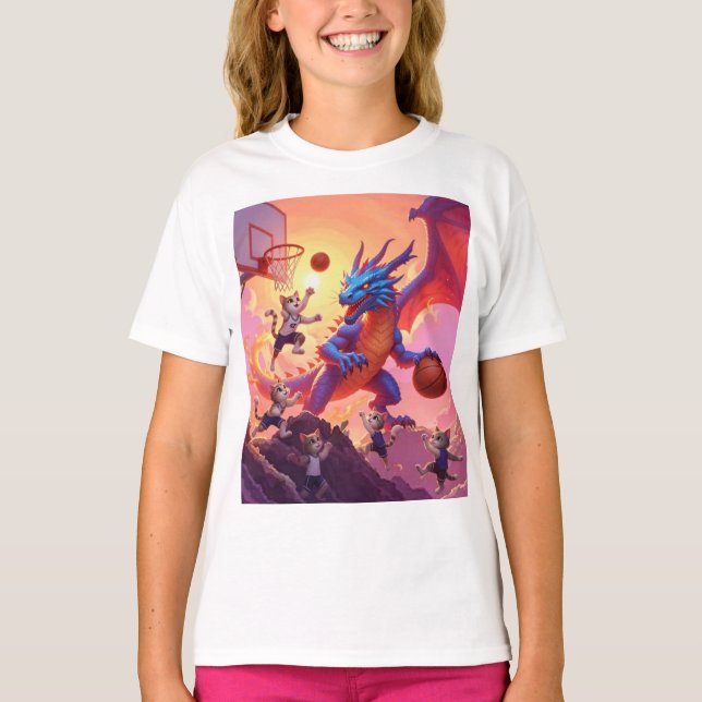 Fantasy-Basketballliga: Drache gegen Cats Hoops ar T-Shirt (Vorderseite)